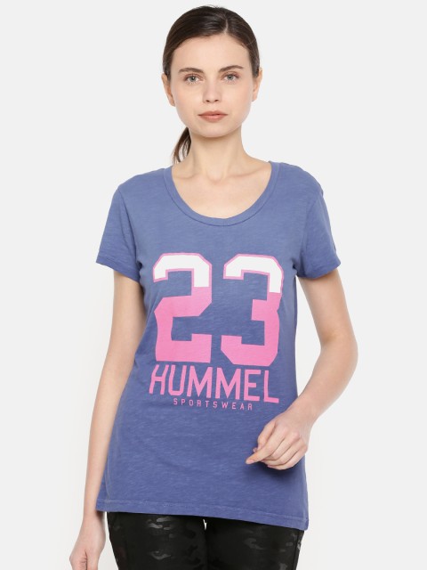 

hummel Women Blue Printed Round Neck T-shirt