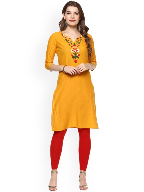 

rangeelo rajasthan Women Mustard Yoke Design Straight Kurta