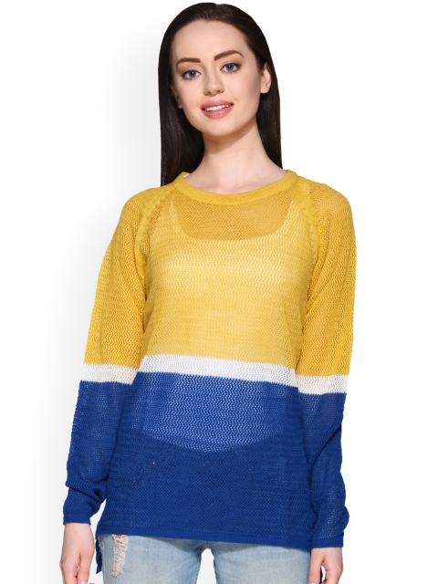 

Club York Women Yellow & Blue Colourblocked Pullover