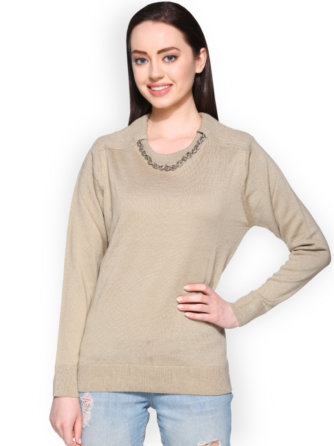 

Club York Women Beige Solid Pullover