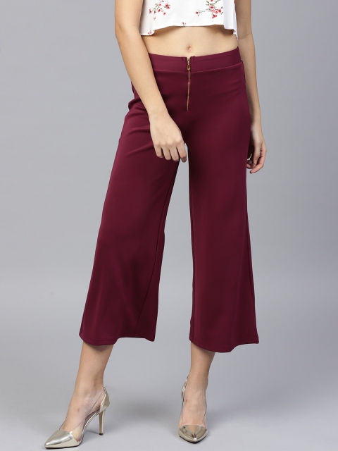 

SASSAFRAS Women Burgundy Regular Fit Solid Cropped Trousers