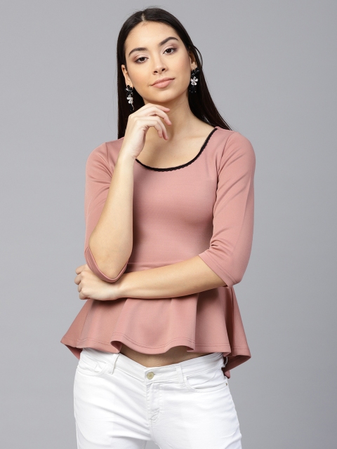 

SASSAFRAS Women Dusty Pink Solid Peplum Top