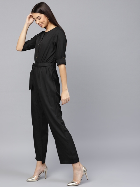 

SASSAFRAS Black Solid Basic Jumpsuit