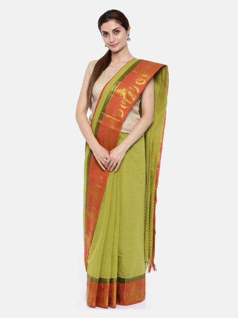 

Pavechas Green Pure Cotton Solid Venkatgiri Saree