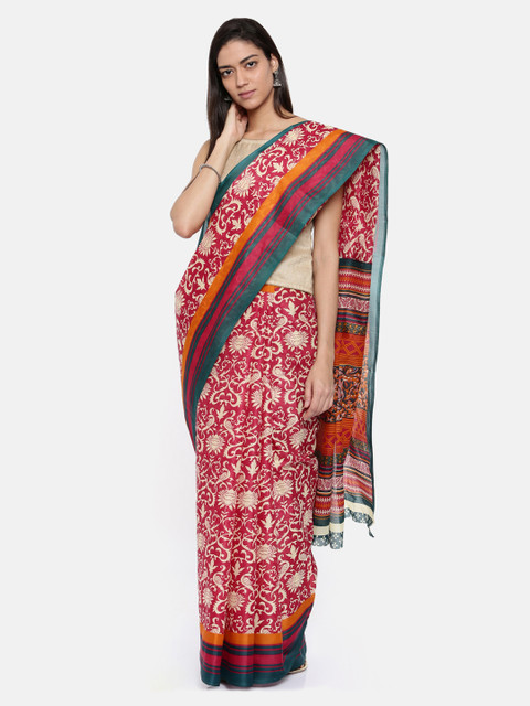 

Pavechas Red Polycotton Printed Mangalagiri Saree