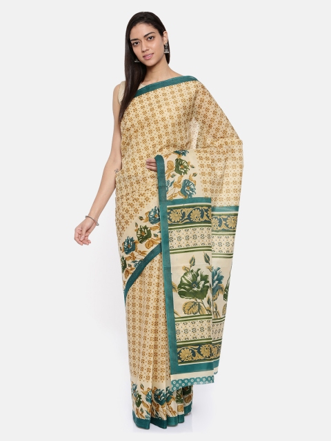 

Pavechas Beige Polycotton Printed Mangalagiri Saree