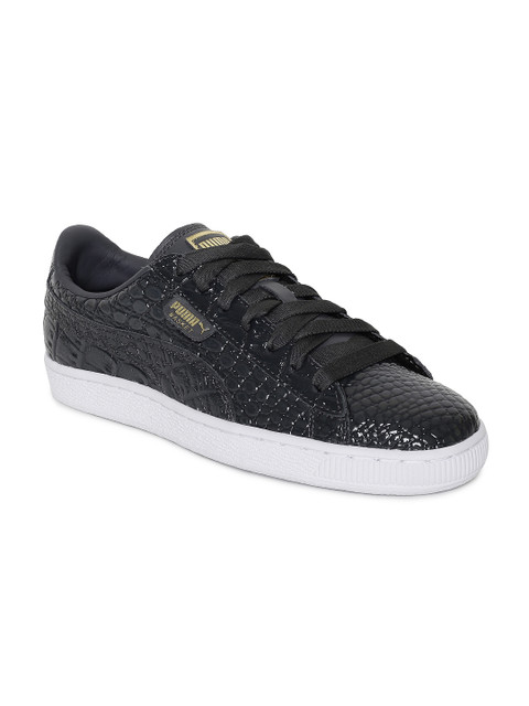 

Puma Women Black Textured Basket Exotic Lux Leather Sneakers