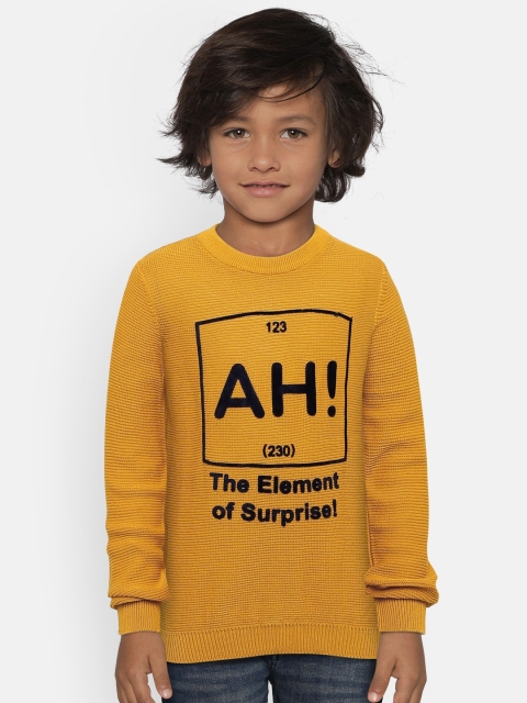 

United Colors of Benetton Boys Mustard Yellow Flock Print Pullover