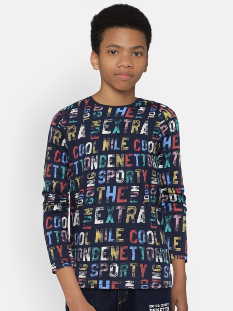 

United Colors of Benetton Boys Navy Blue Printed Round Neck T-shirt