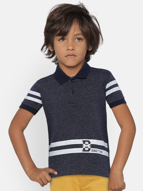 

United Colors of Benetton Boys Navy Blue Self Design Polo Collar T-shirt
