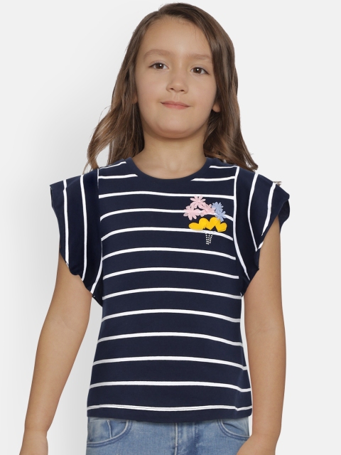 

United Colors of Benetton Girls Navy & Off-White Striped Top, Navy blue