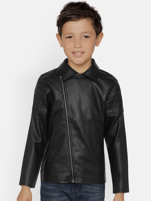 

United Colors of Benetton Boys Black Solid Biker Jacket
