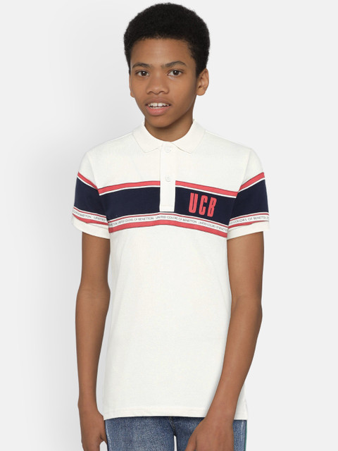 

United Colors of Benetton Boys Off-White Solid Polo Collar T-shirt