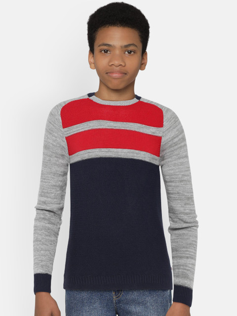 

United Colors of Benetton Boys Navy & Grey Melange Colourblocked Sweater, Navy blue