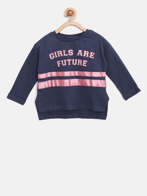 

United Colors of Benetton Girls Navy Blue Printed Round Neck T-shirt