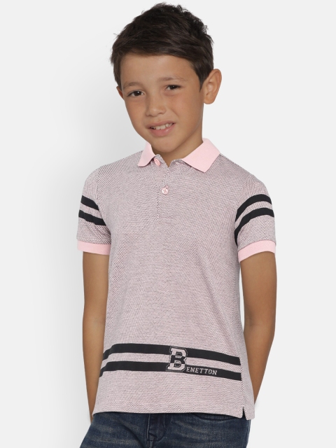 

United Colors of Benetton Boys Pink & Black Self Design Polo Collar T-shirt