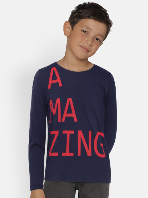 

United Colors of Benetton Boys Navy Printed Round Neck T-shirt, Navy blue