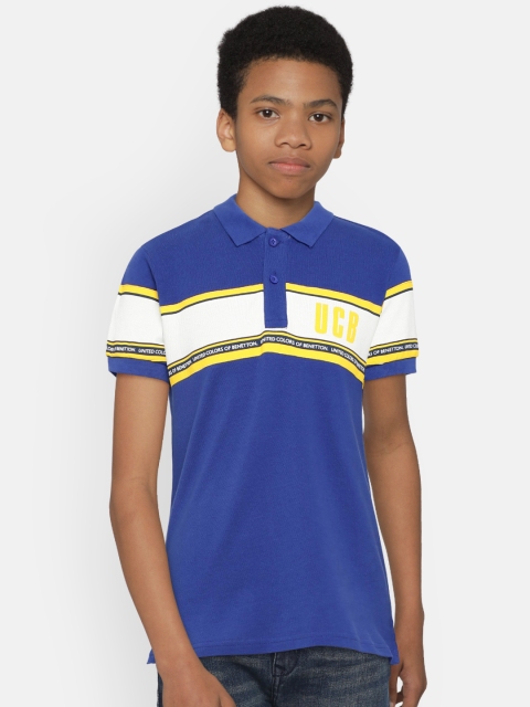 

United Colors of Benetton Boys Blue & Off-White Colourblocked Polo Collar T-shirt