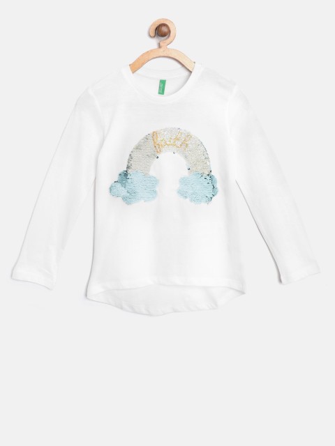 

United Colors of Benetton Girls White Mermaid Sequin Round Neck T-shirt