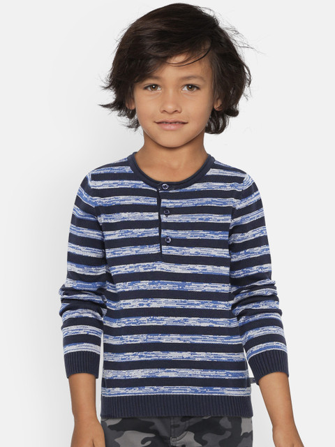 

United Colors of Benetton Boys Blue & Grey Striped Pullover