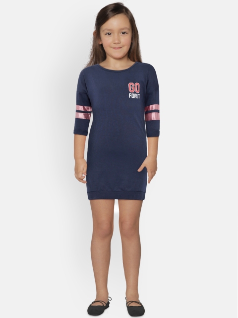 

United Colors of Benetton Girls Navy Solid Round Neck Longline T-shirt, Navy blue