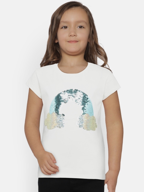 

United Colors of Benetton Girls Off-White Printed Round Neck T-shirt