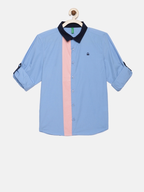 

United Colors of Benetton Boys Blue Regular Fit Solid Casual Shirt
