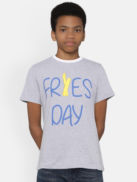 

United Colors of Benetton Boys Grey Melange Printed Round Neck T-shirt