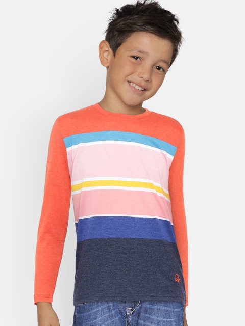 

United Colors of Benetton Boys Orange & Pink Striped Round Neck T-shirt