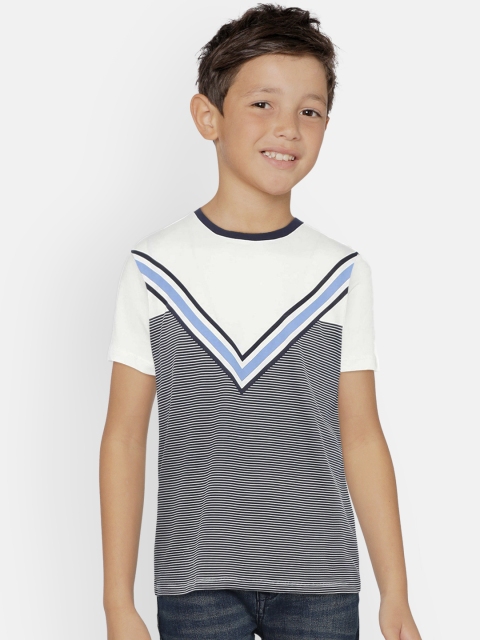 

United Colors of Benetton Boys Navy Blue & White Striped Round Neck T-shirt