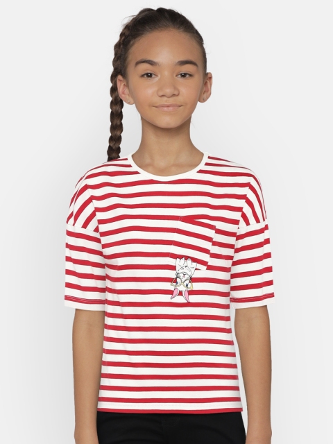 

United Colors of Benetton Girls Red & White Striped Round Neck T-shirt
