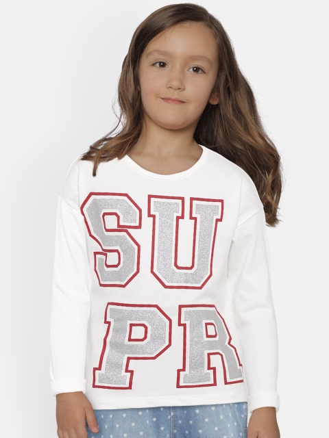 

United Colors of Benetton Girls White Printed Round Neck T-shirt