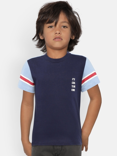 

United Colors of Benetton Boys Navy Blue Solid Round Neck Pure Cotton T-shirt
