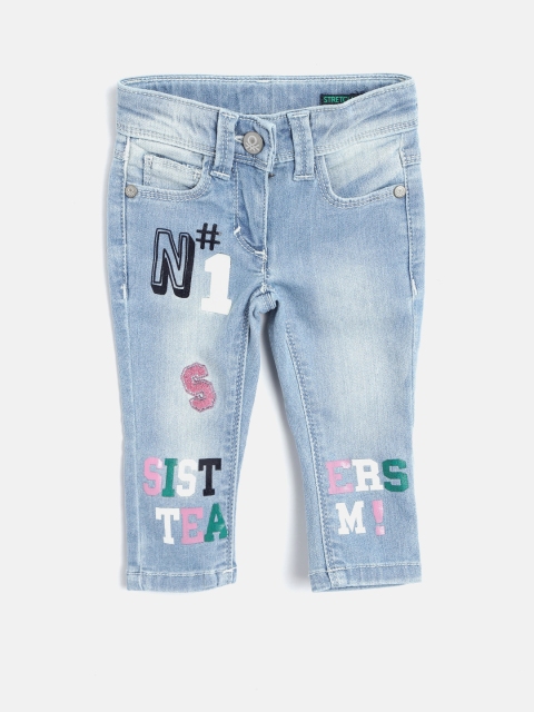 

United Colors of Benetton Girls Blue Slim Fit Mid-Rise Clean Look Printed Jeans