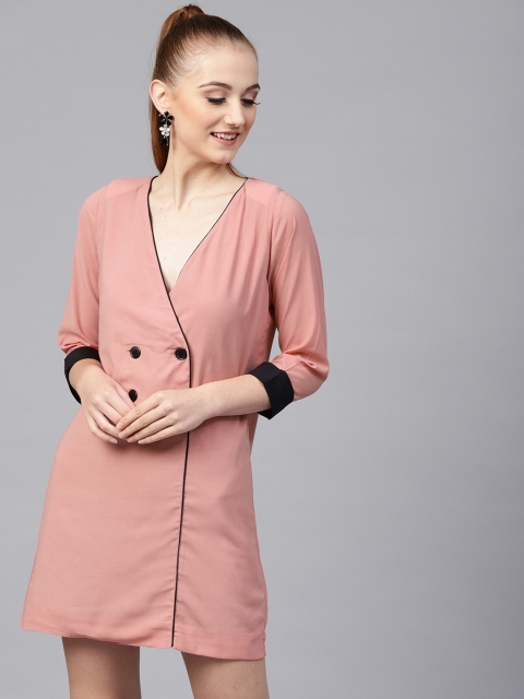 

SASSAFRAS Women Pink Solid Wrap Dress
