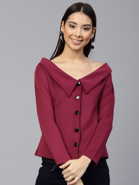 

SASSAFRAS Women Burgundy Solid Tailored Jacket