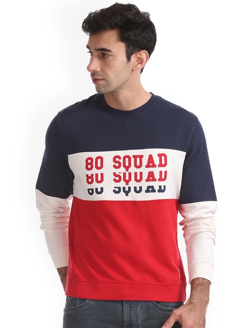 

Flying Machine Men Navy Blue & Red Colourblocked Sweatshirt