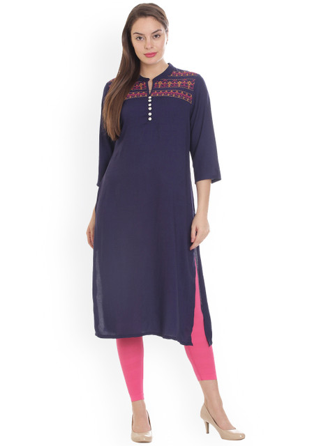 

GOLDSTROMS Women Purple Embroidered Straight Kurta