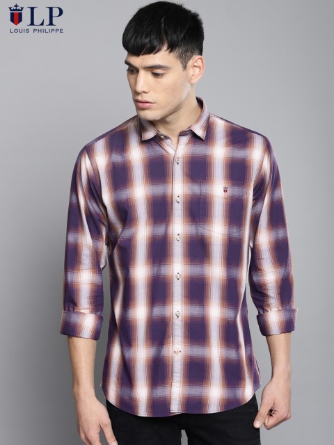 

Louis Philippe Sport Men Purple & Beige Slim Fit Checked Casual Shirt