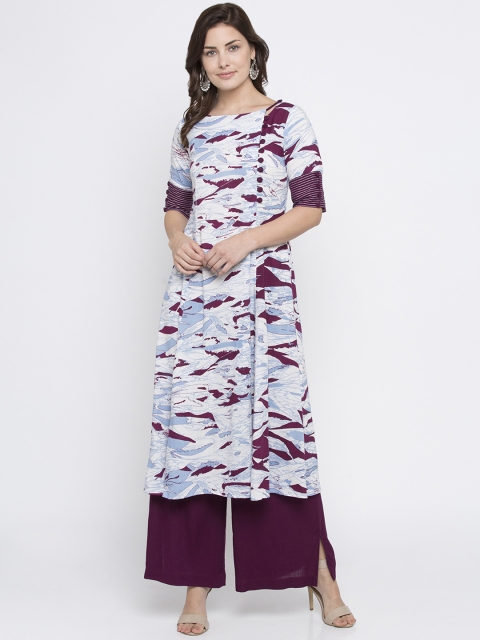 

DESI GLIC Women Off-White & Burgundy Printed A-Line Kurta