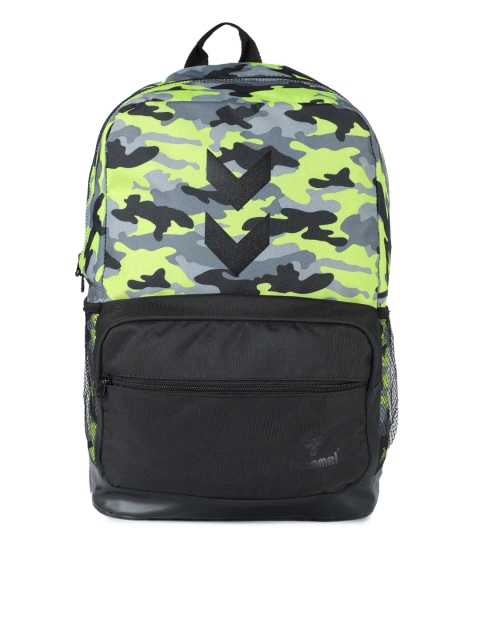 

hummel Unisex Fluorescent Green & Grey Printed Backpack