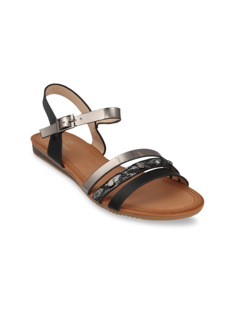 

pelle albero Women Black Solid Open Toe Flats