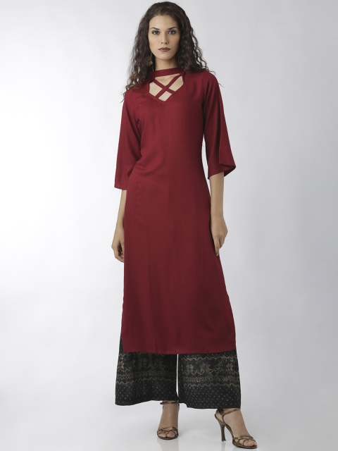 

breya Women Maroon Solid Straight Kurta