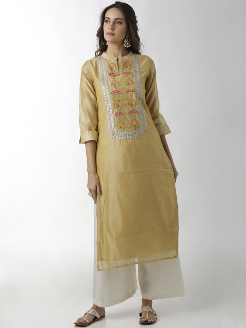 

breya Women Gold-Toned Yoke Design Straight Kurta