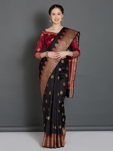 

Mitera Black & Maroon Woven Design Banarasi Saree