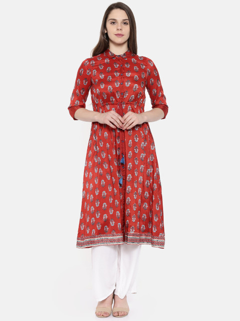 

Rangriti Women Red & Blue Printed A-Line Kurta