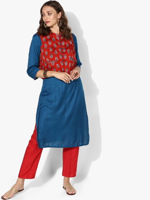 

Rangriti Women Teal & Maroon Printed A-Line Kurta