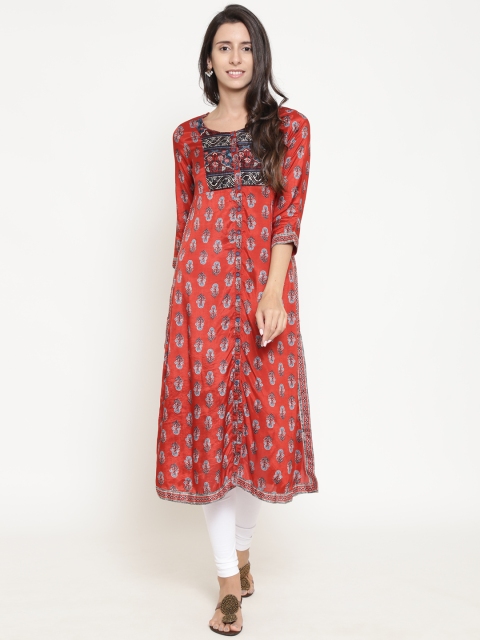 

Rangriti Women Rust Orange Printed Straight Kurta