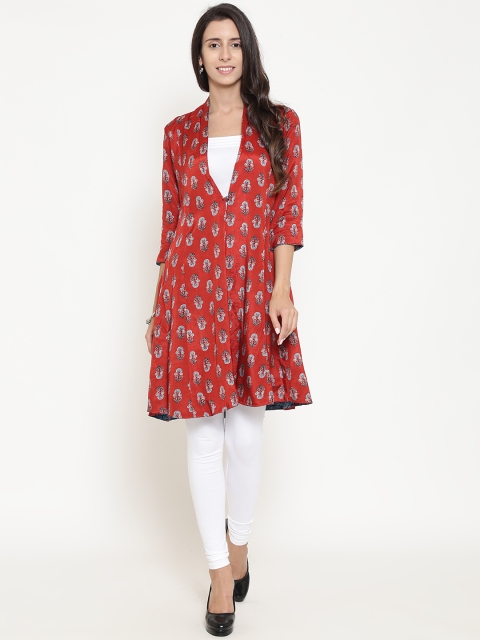 

Rangriti Women Red & Blue Printed Longline Ethnic Jacket