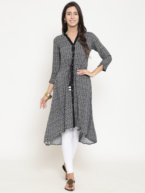 

Rangriti Women Black & White Printed A-Line Kurta